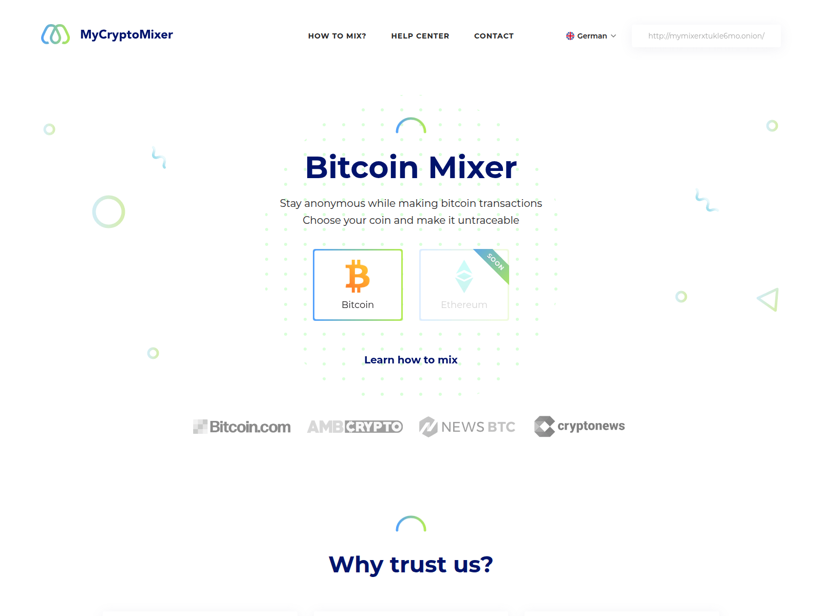 Screenshot of mycryptomixer.com