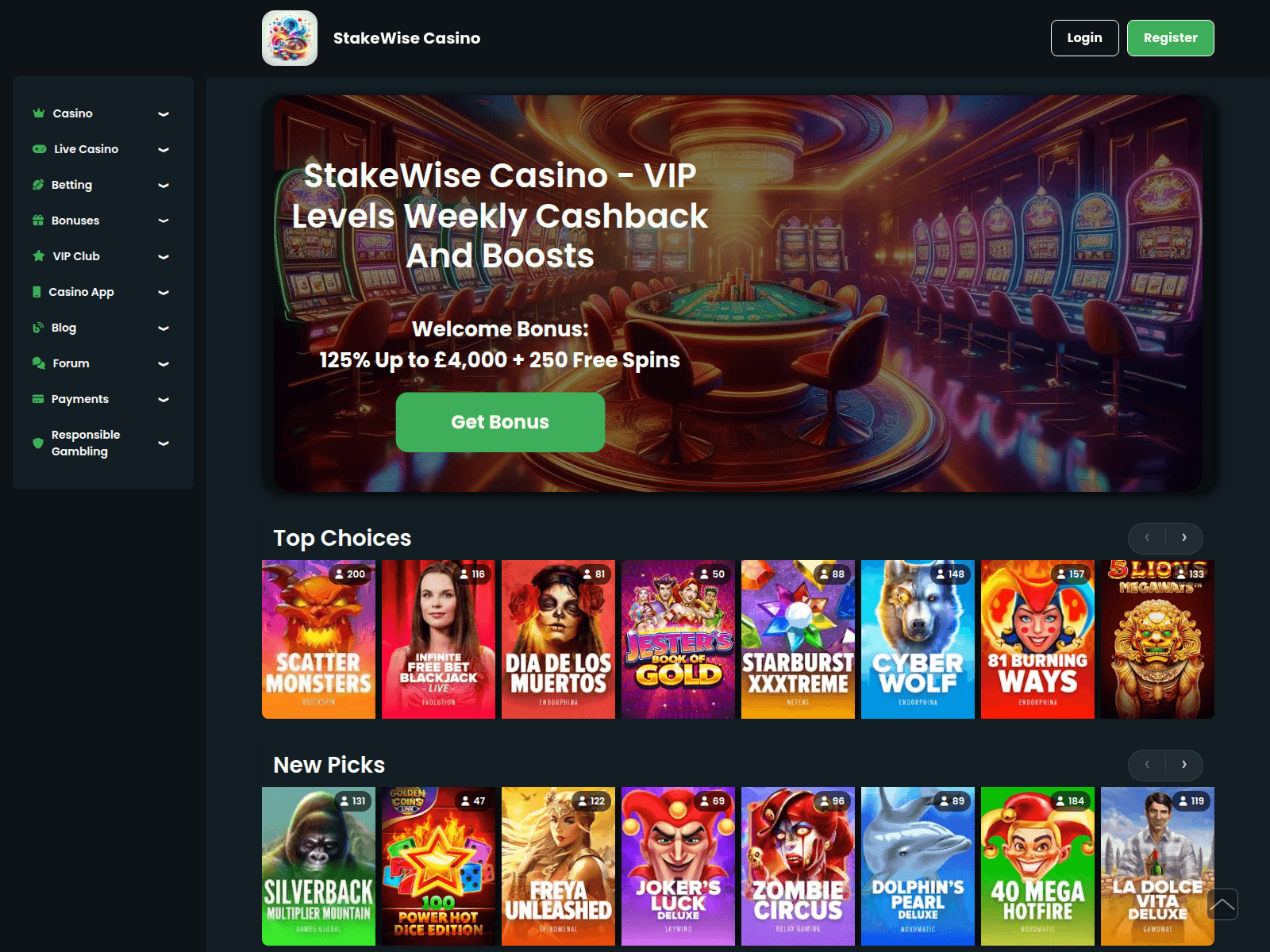 Screenshot of stakewise.casino