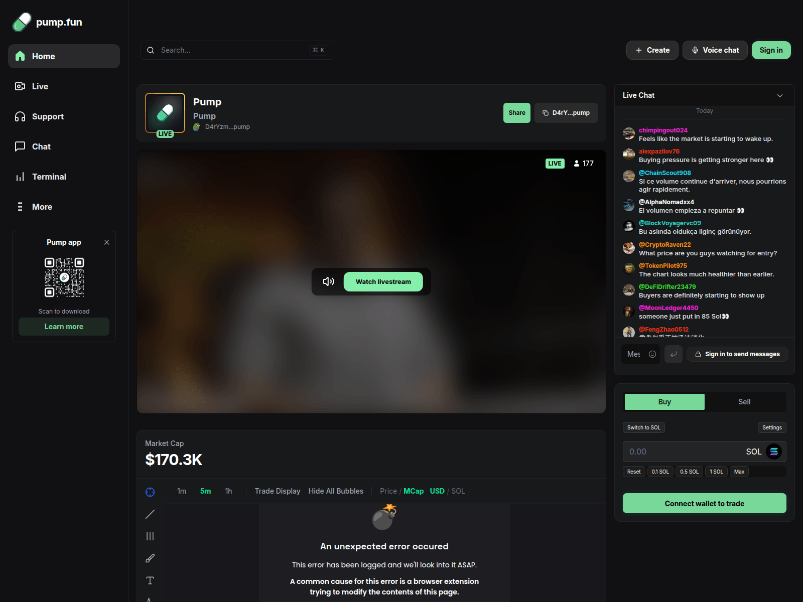 Screenshot of pump.solstreamer.xyz