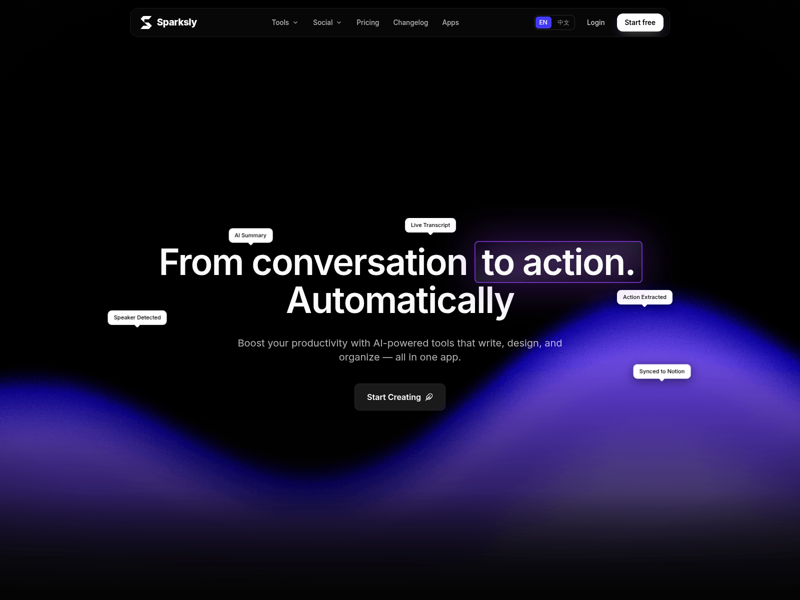 Screenshot of sparksly.app
