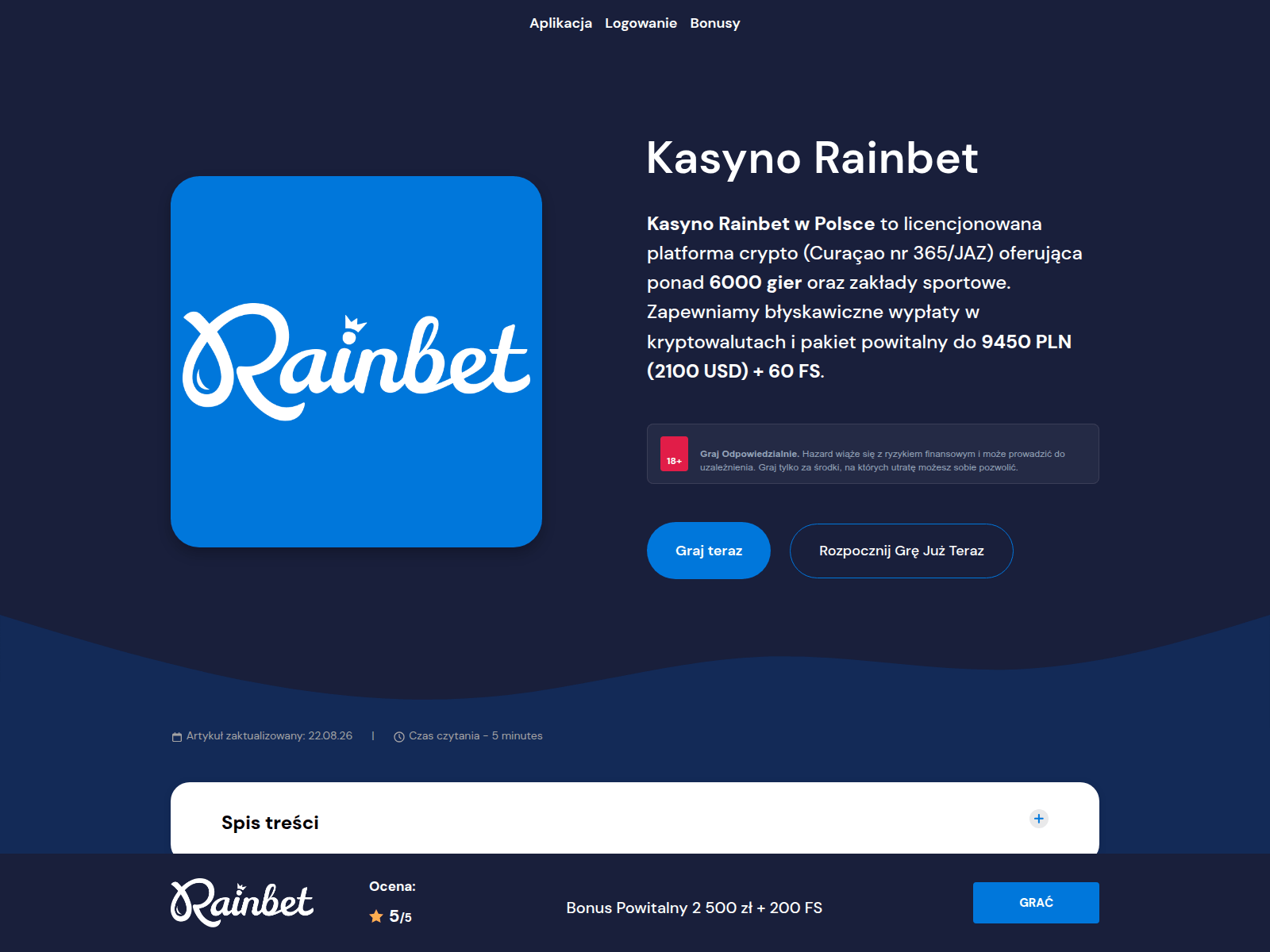 Screenshot of rainbet-casino.pl