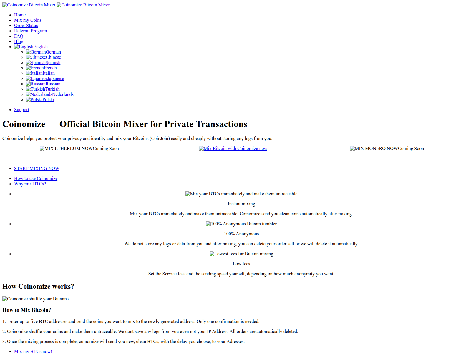Screenshot of coinomize1.com