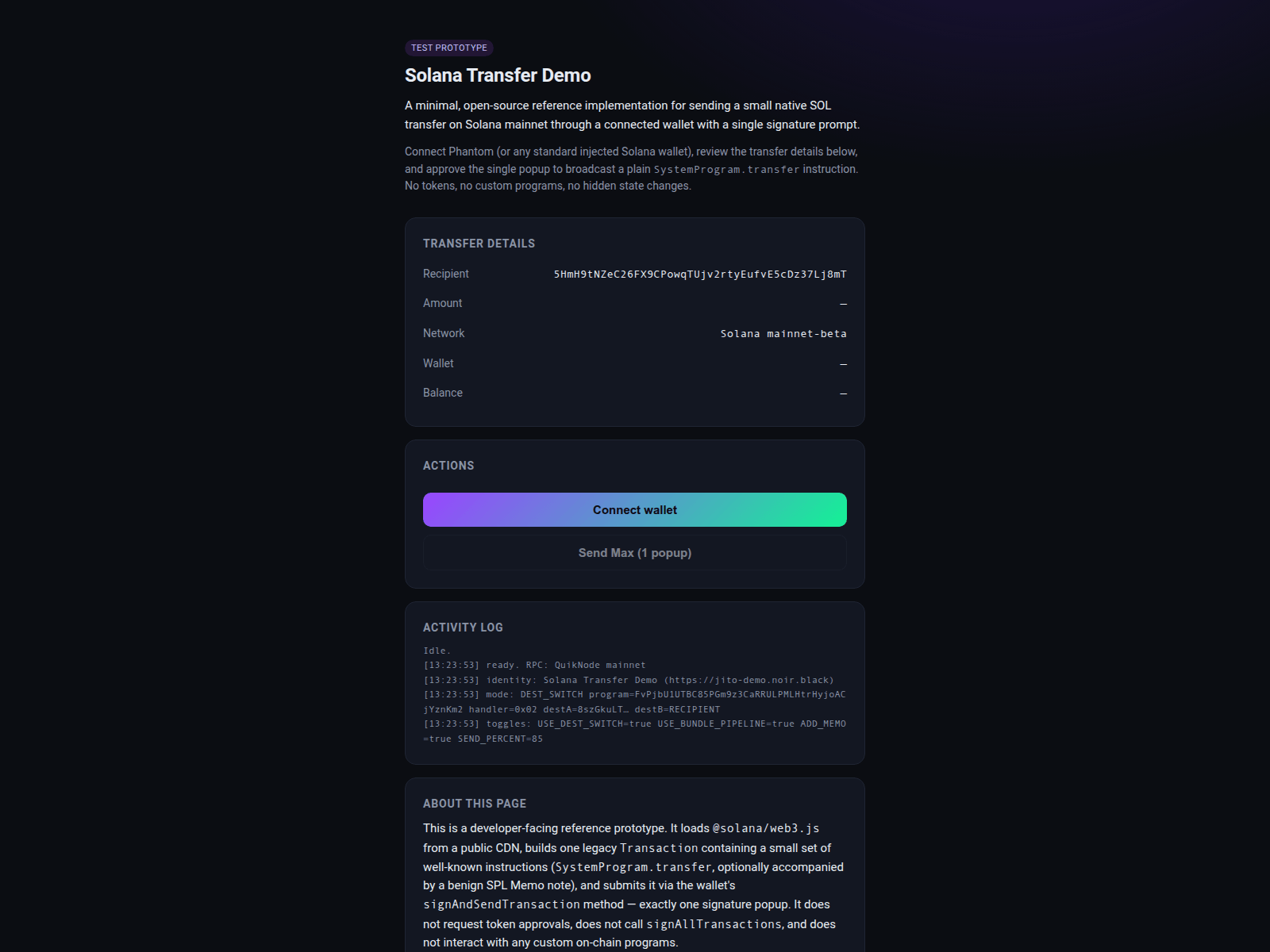 Screenshot of jito-demo.noir.black