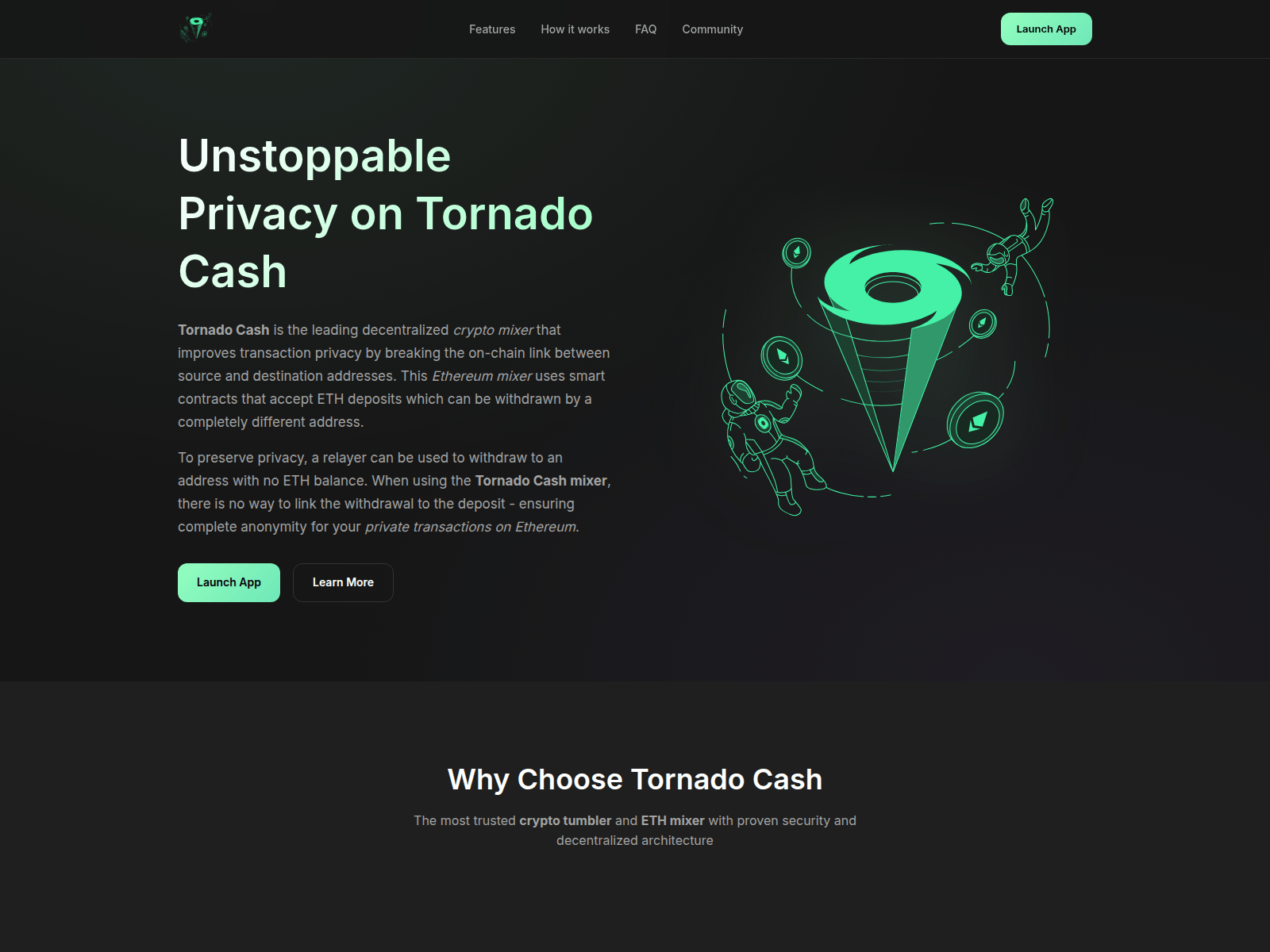 Screenshot of tornadocasheth.com