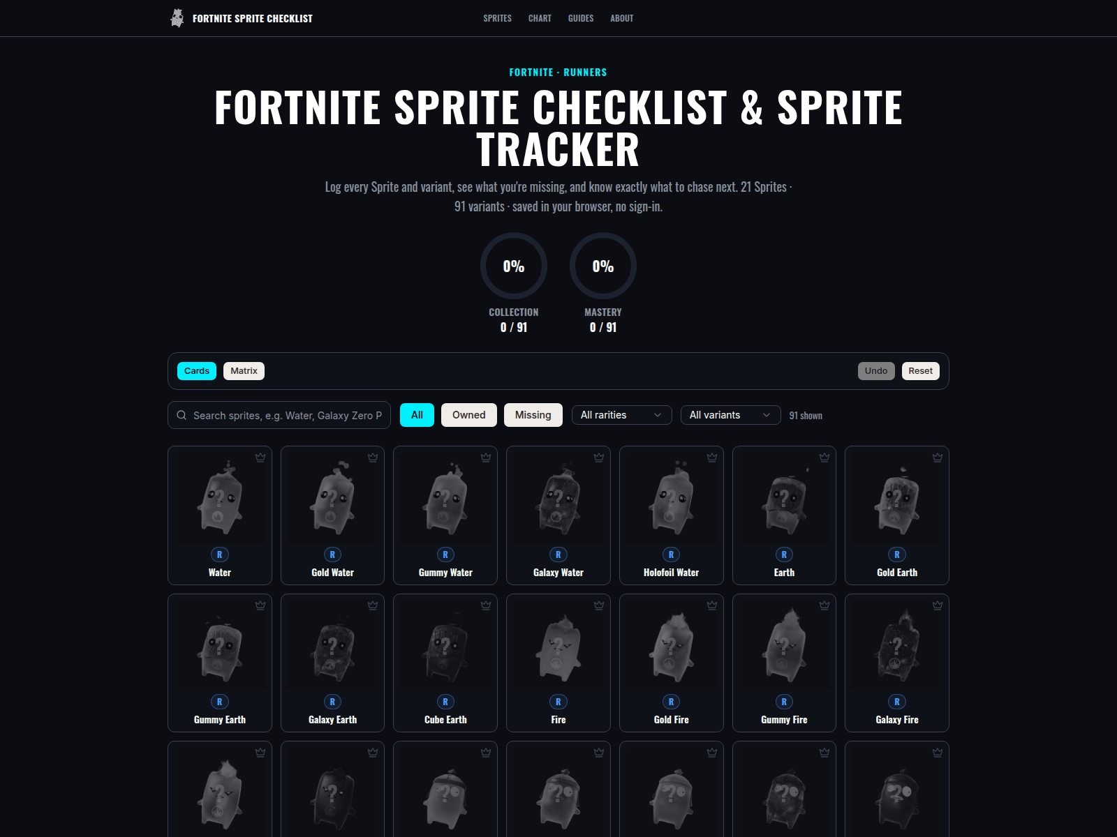 Screenshot of fortnitespritechecklist.cc