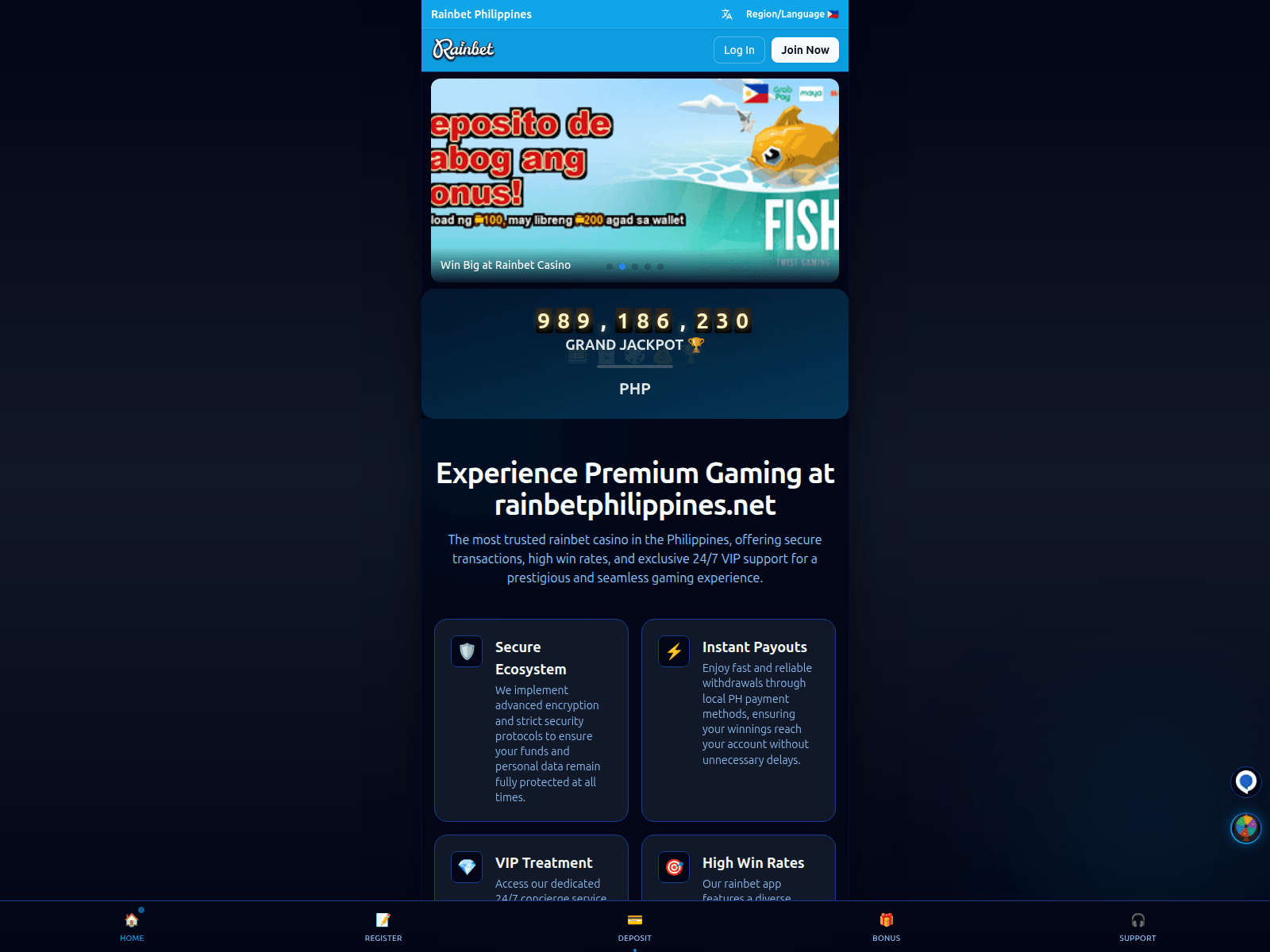 Screenshot von rainbetphilippines.net