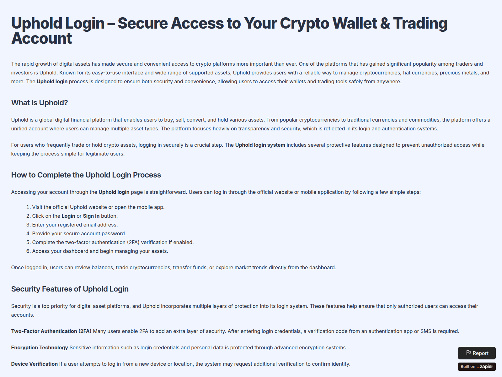 Screenshot of upholdl-logln.zapier.app