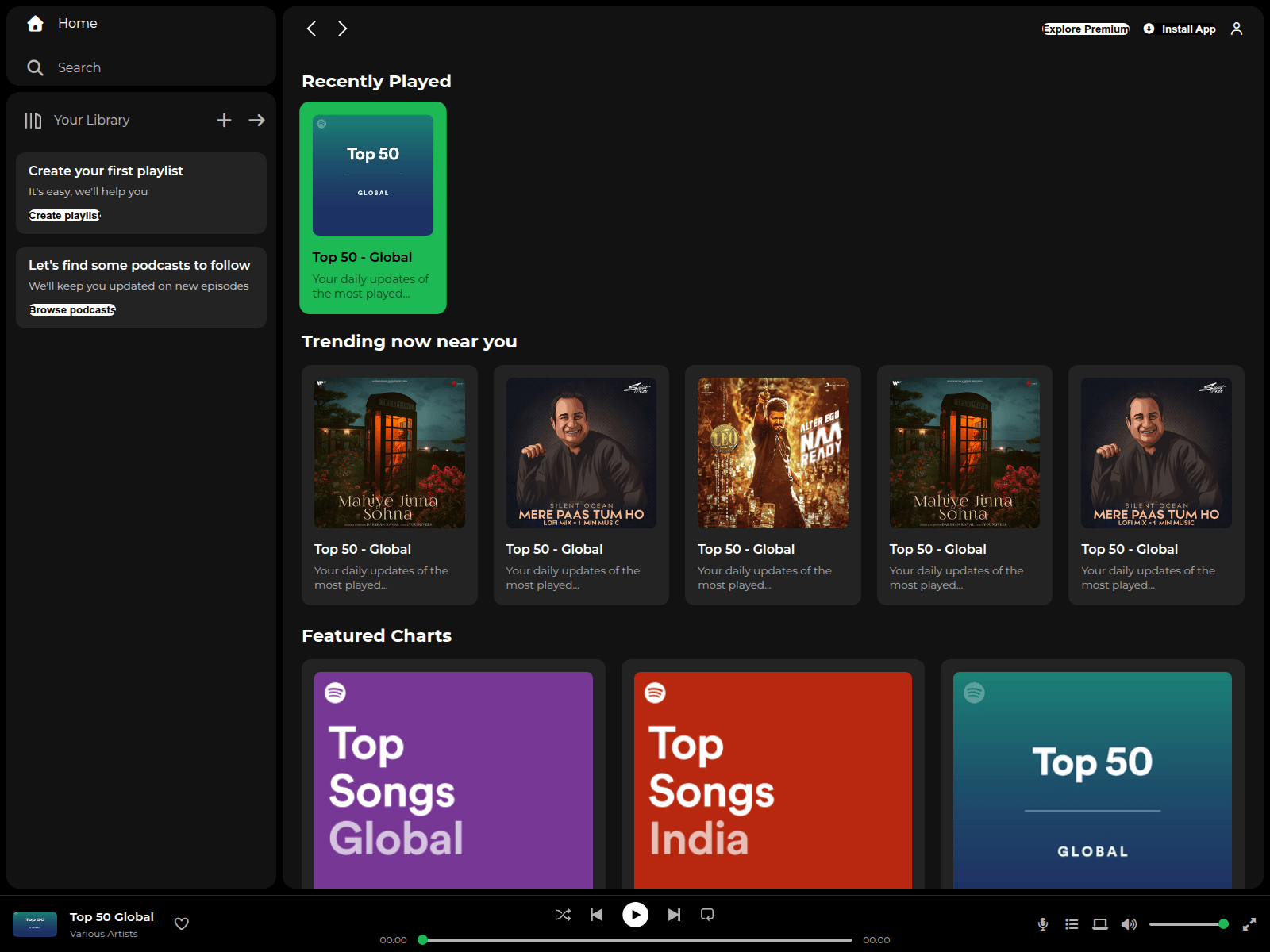 Screenshot of spotify-clone-re19.netlify.app