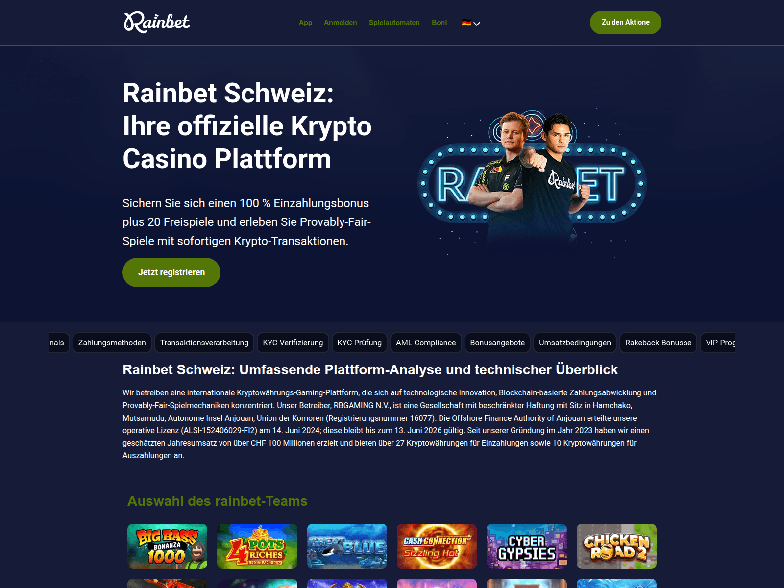 Screenshot of rainbet-casino.ch