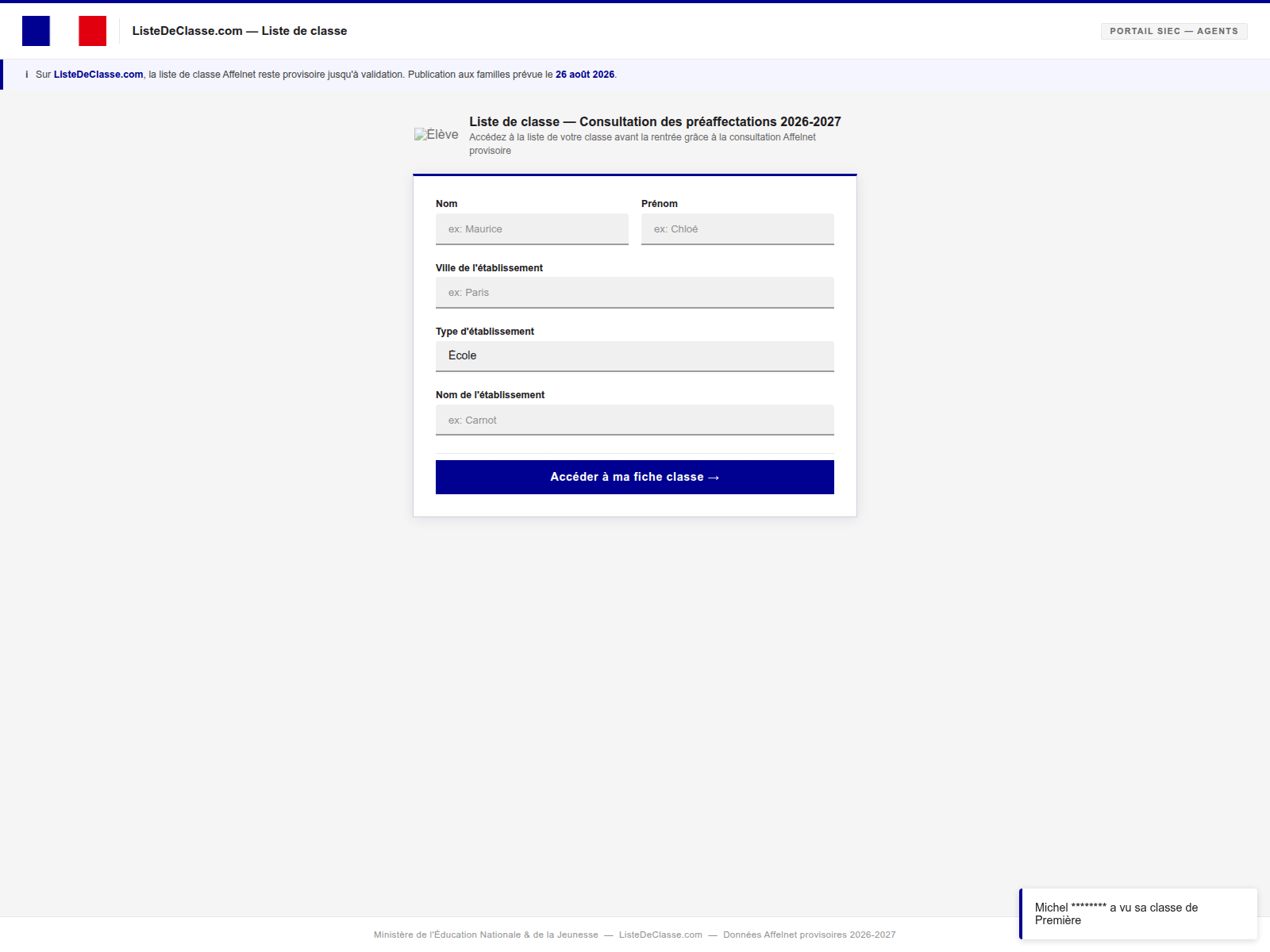 Screenshot of listedeclasse.com