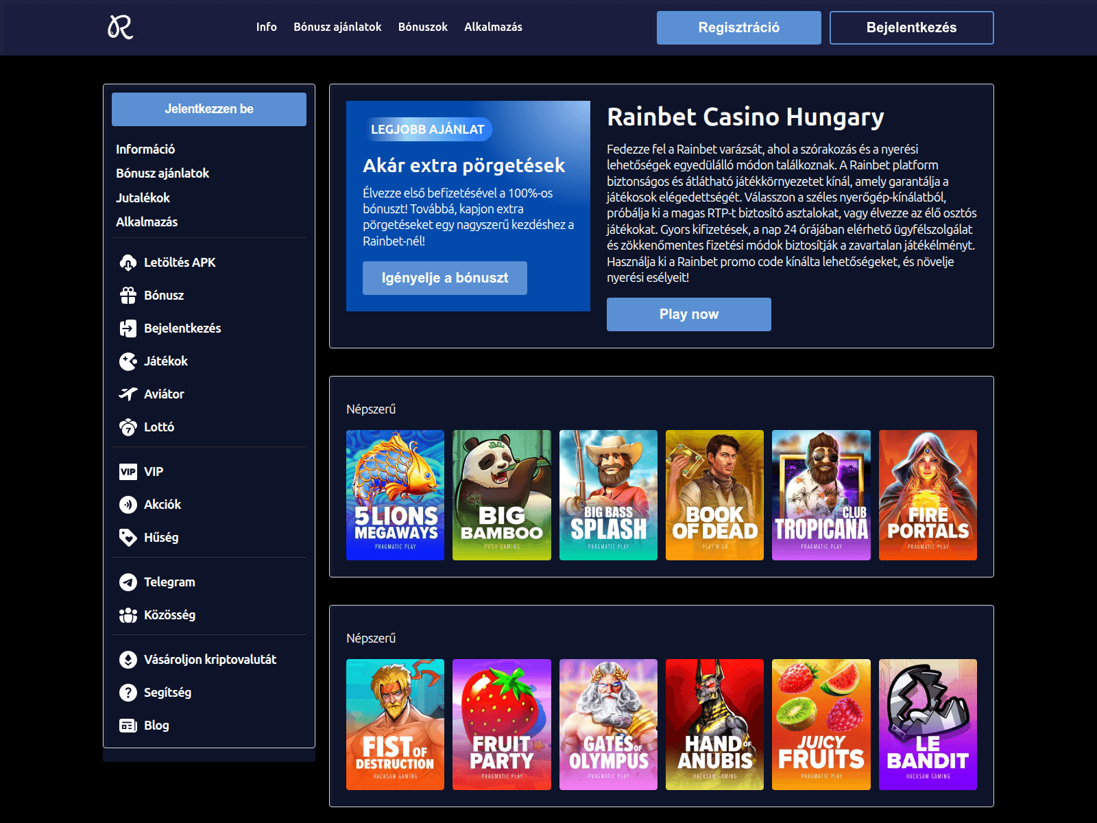 Screenshot of rainbetcasinohungary.com