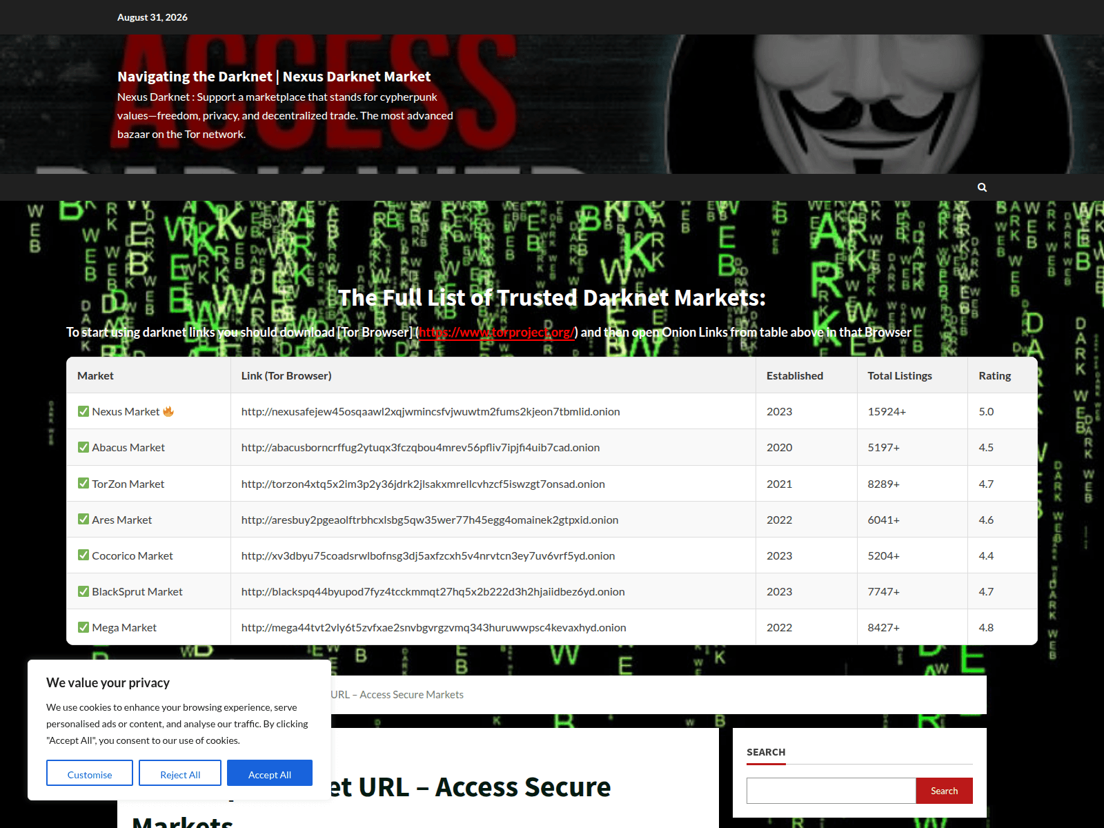 Screenshot von nexus-darkweb-markets.com