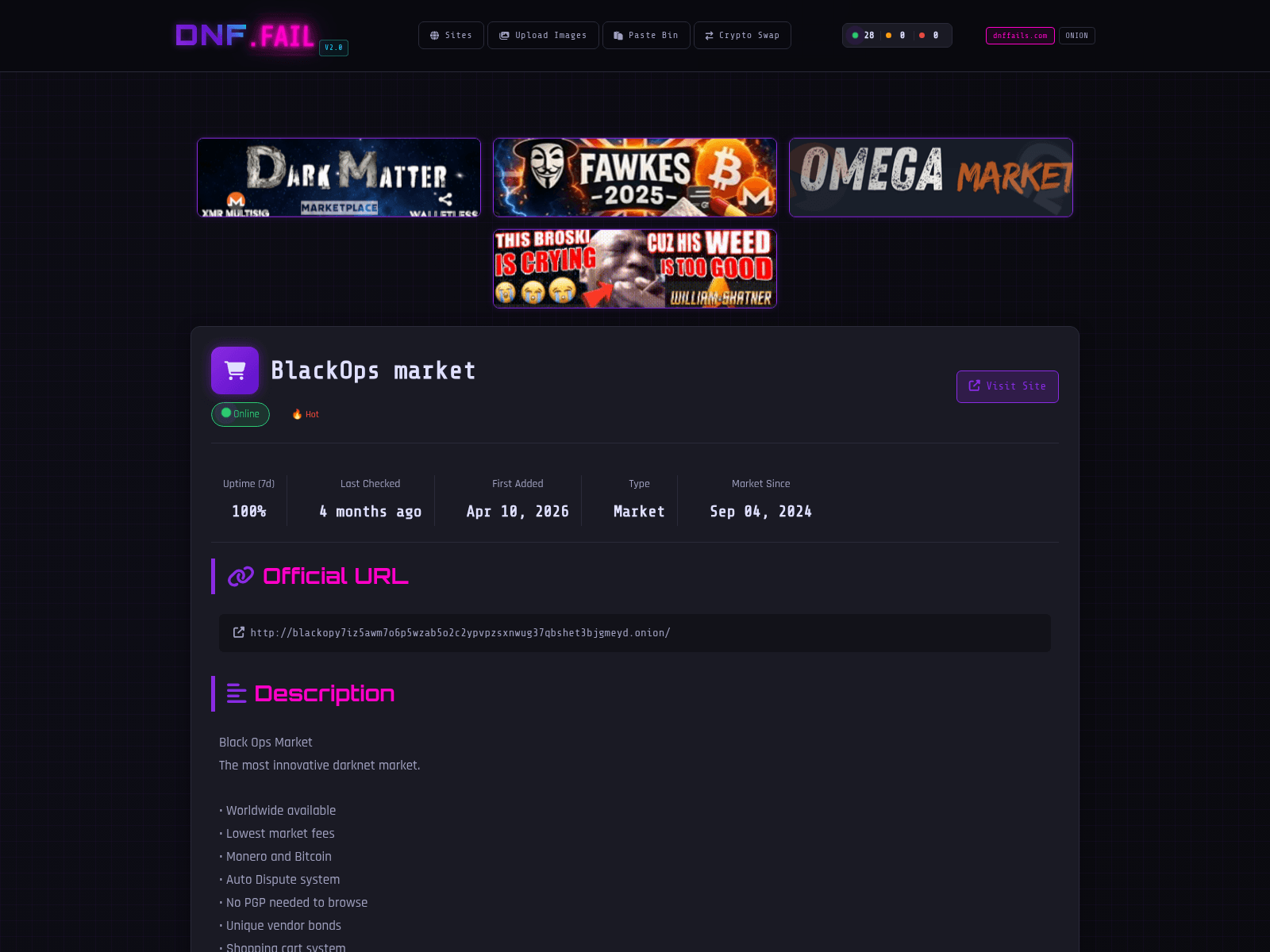 Screenshot of dnffails.com