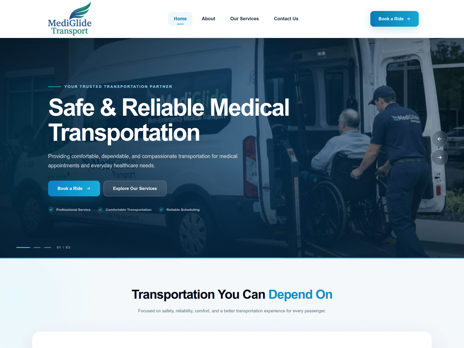 Ảnh chụp màn hình của mediglidetransport.com