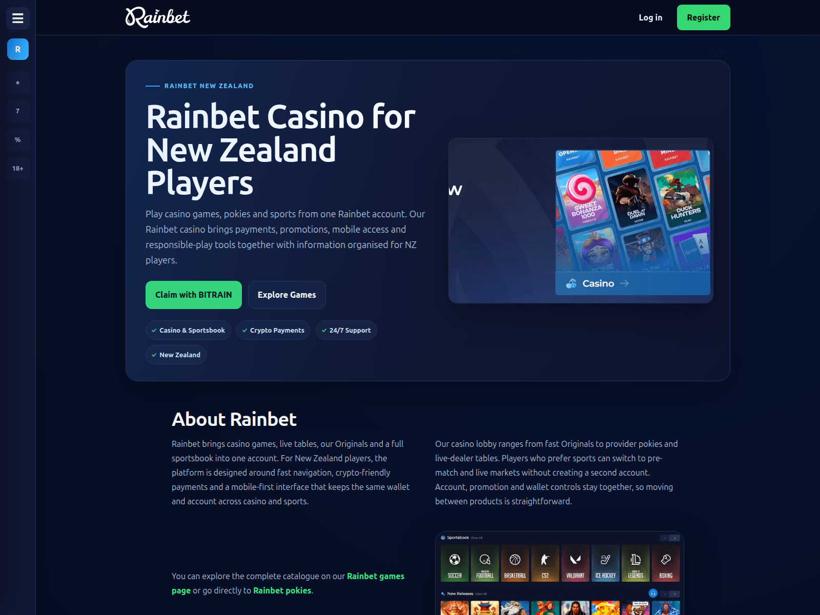 Screenshot of rainbet-casino.co.nz