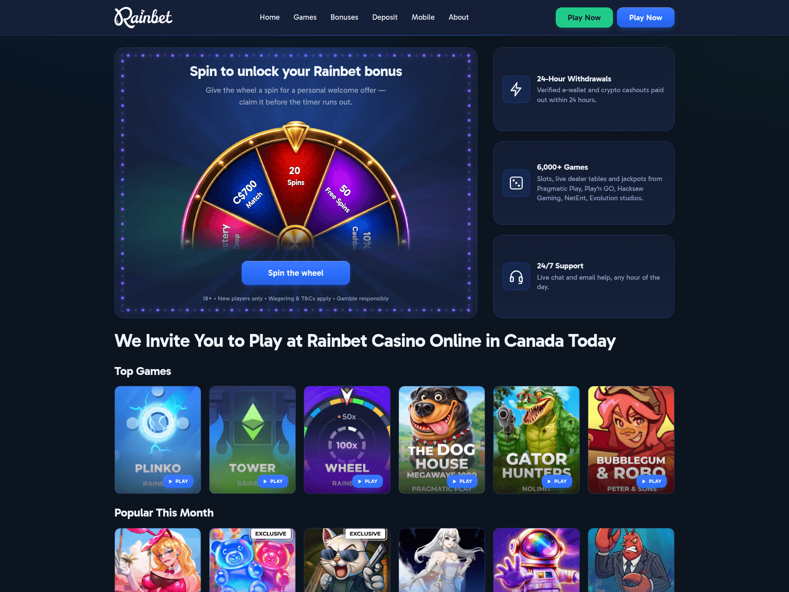 Screenshot of canada-rainbet.com