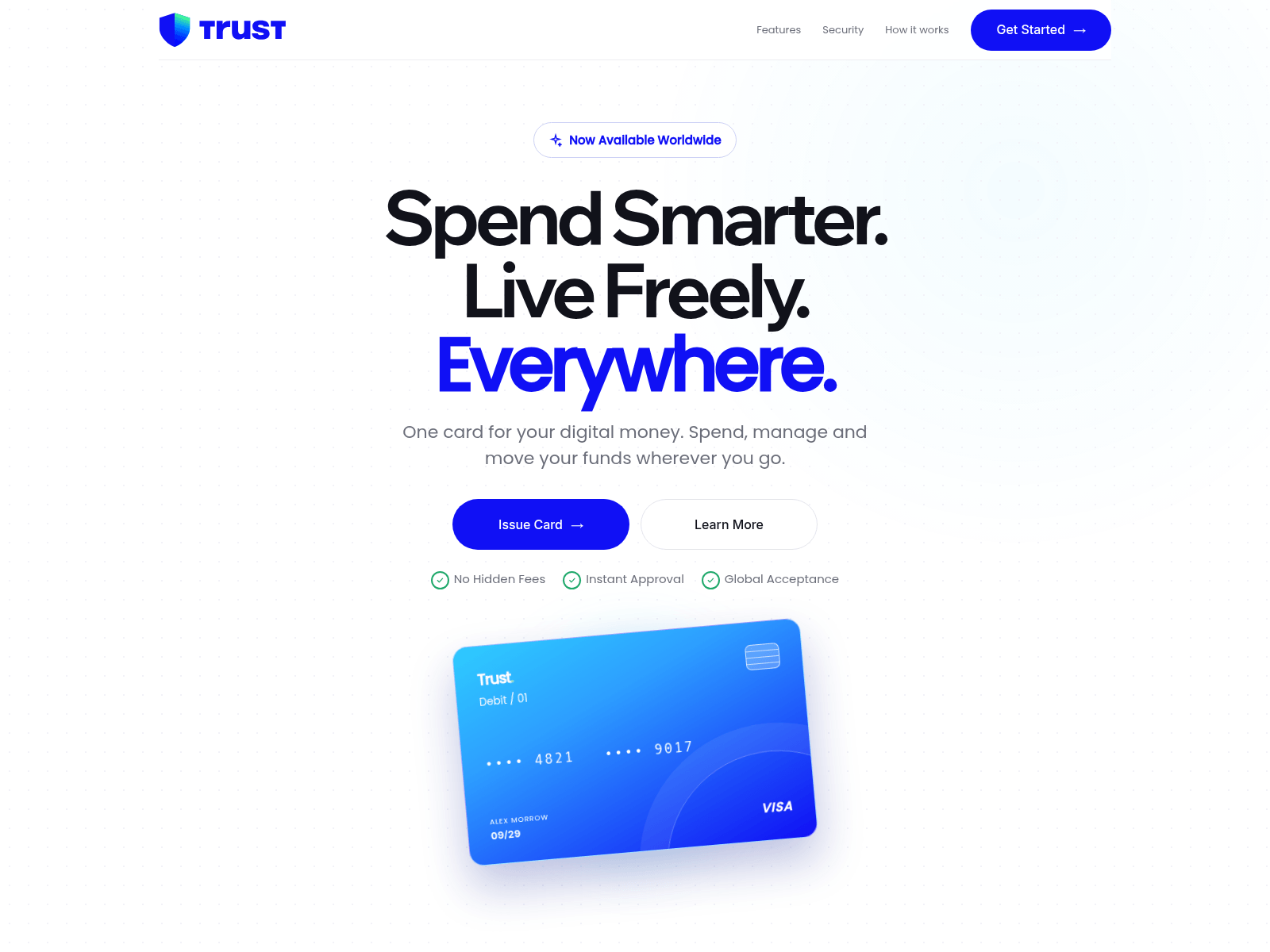 Screenshot of trustwalletcryptocards.com
