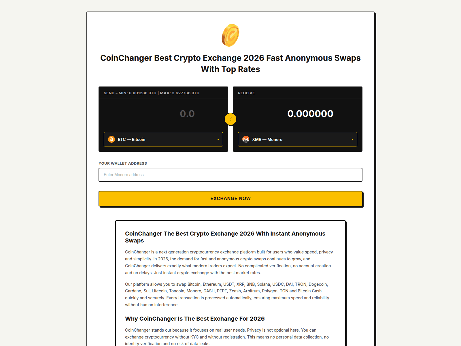 Screenshot of coinchangersx.com