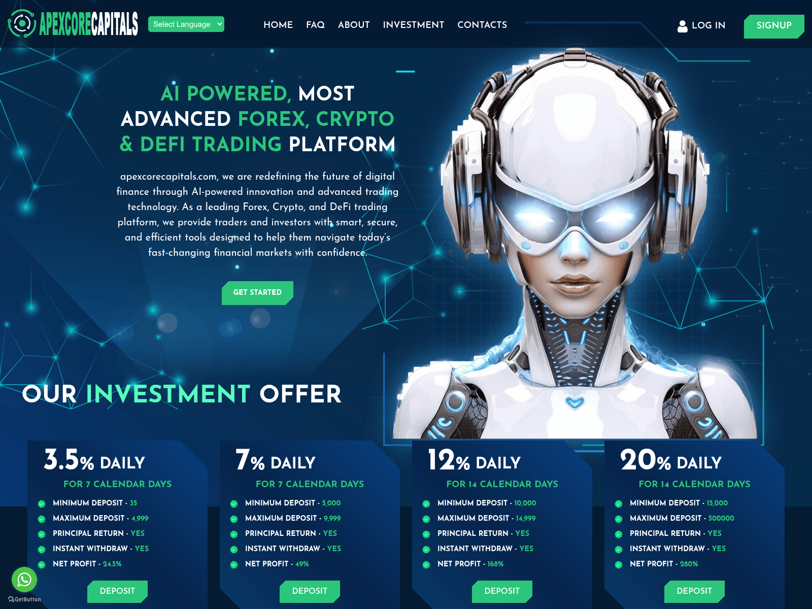 Screenshot of apexcorecapitals.com