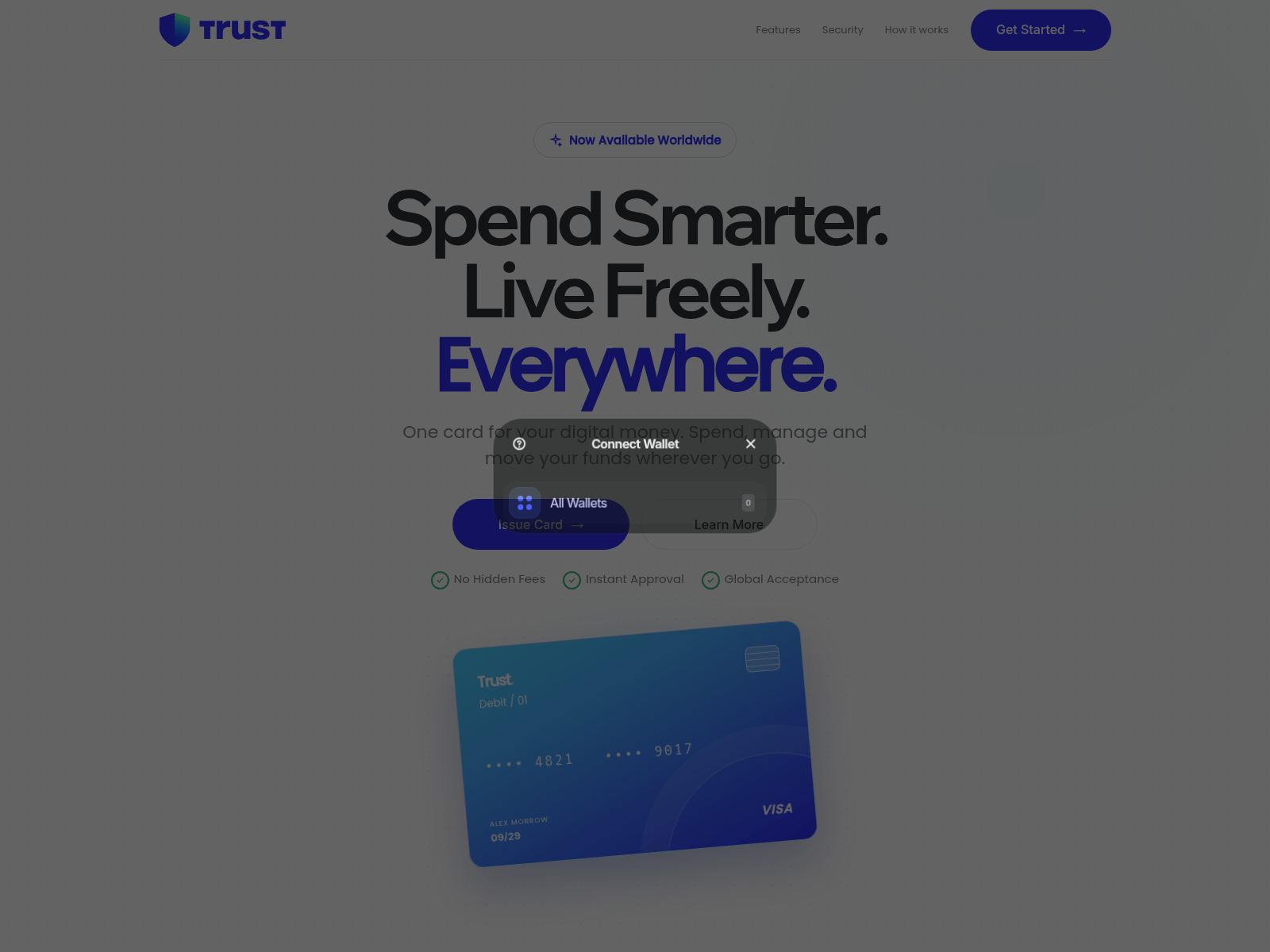 Screenshot of trustwalletdebitcards.net