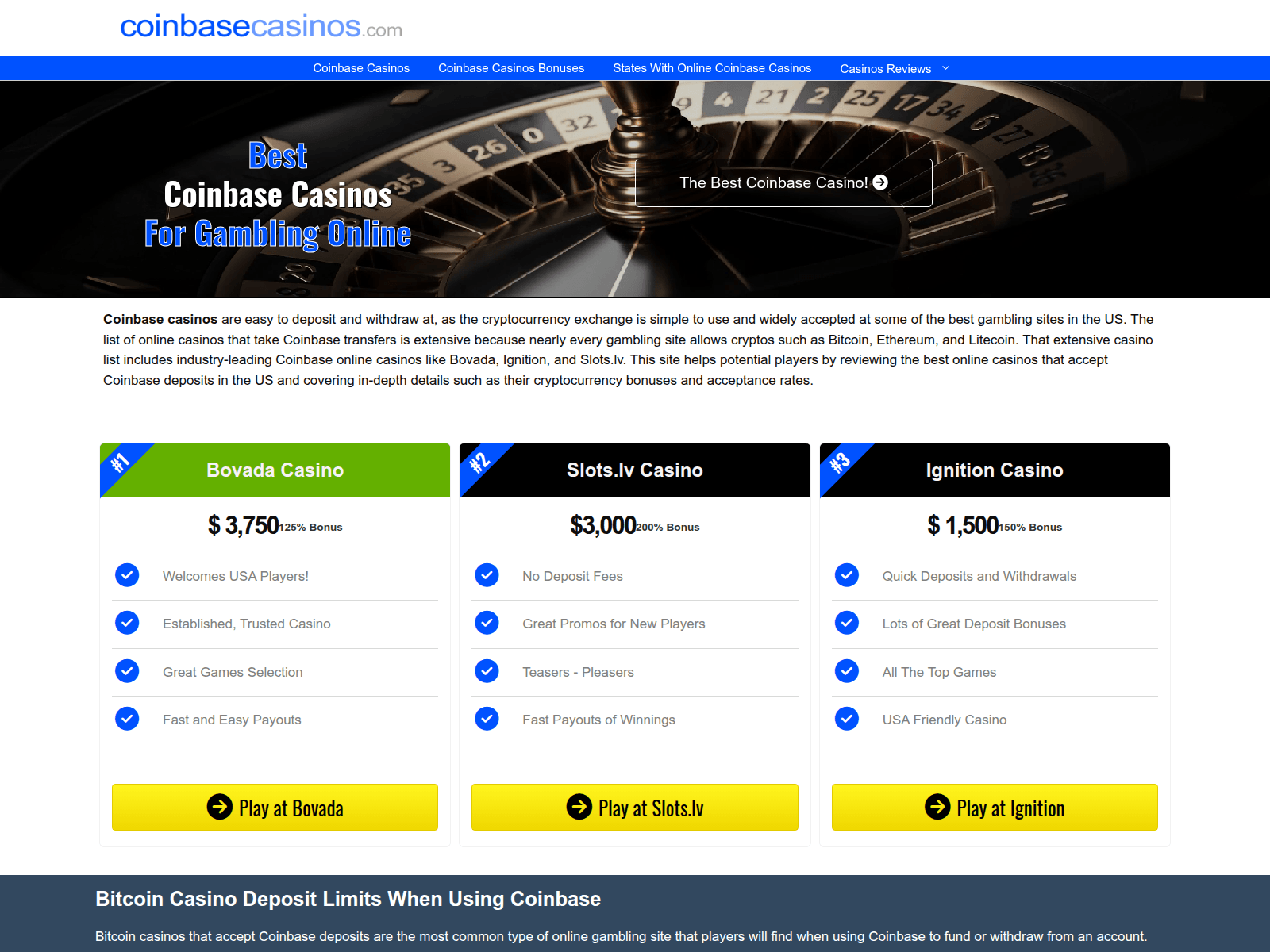Screenshot of coinbasecasinos.com