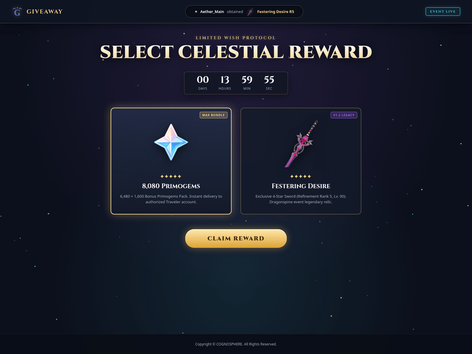 Screenshot of genshingift.com