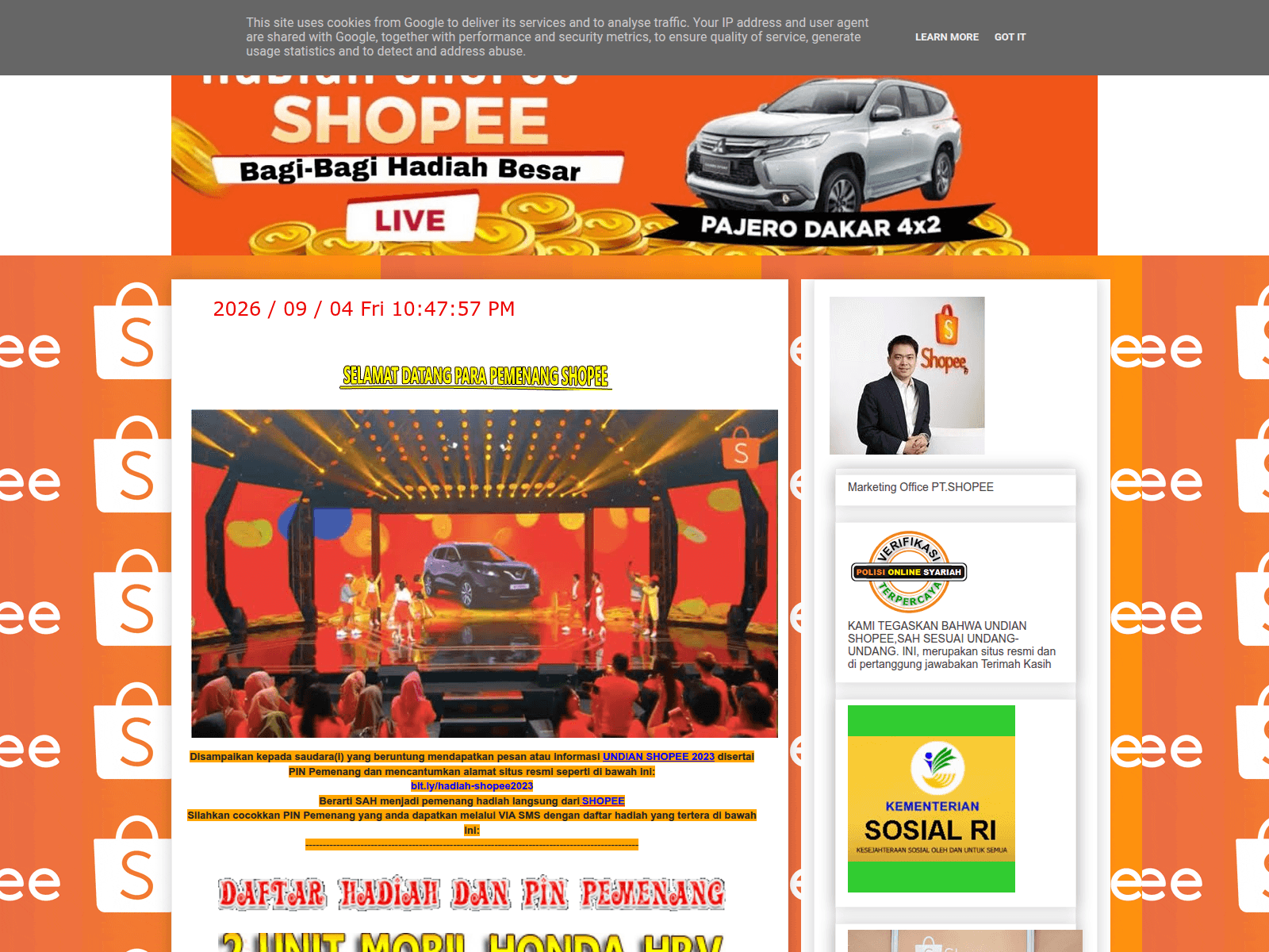 Screenshot of hadiah-shopee2023.blogspot.com