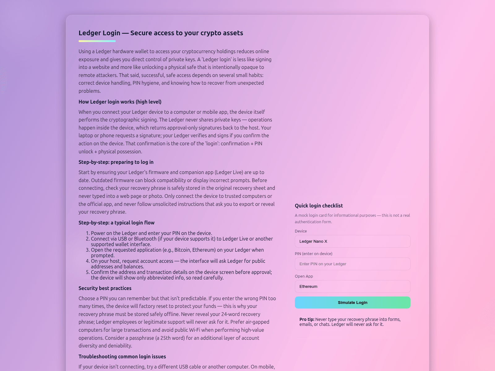 Screenshot of ledger-login-portal.pages.dev