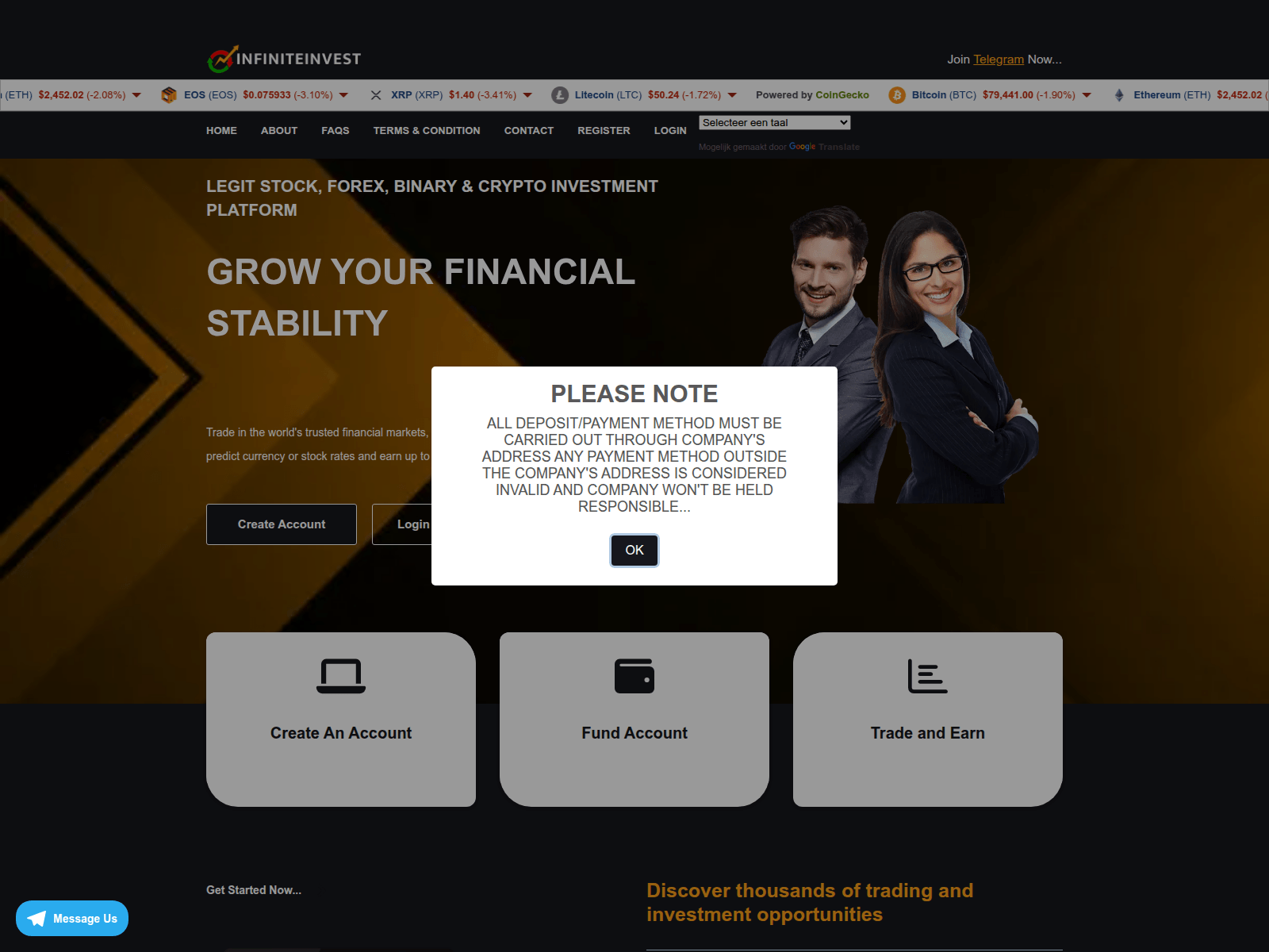 Screenshot of infiniteinvestcompany.com