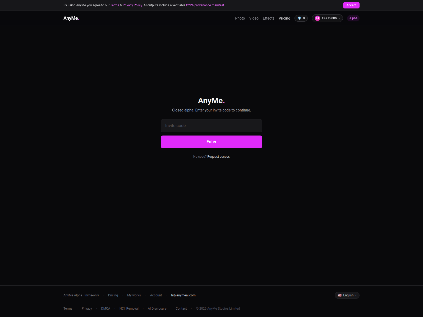 Screenshot of anymeai.com