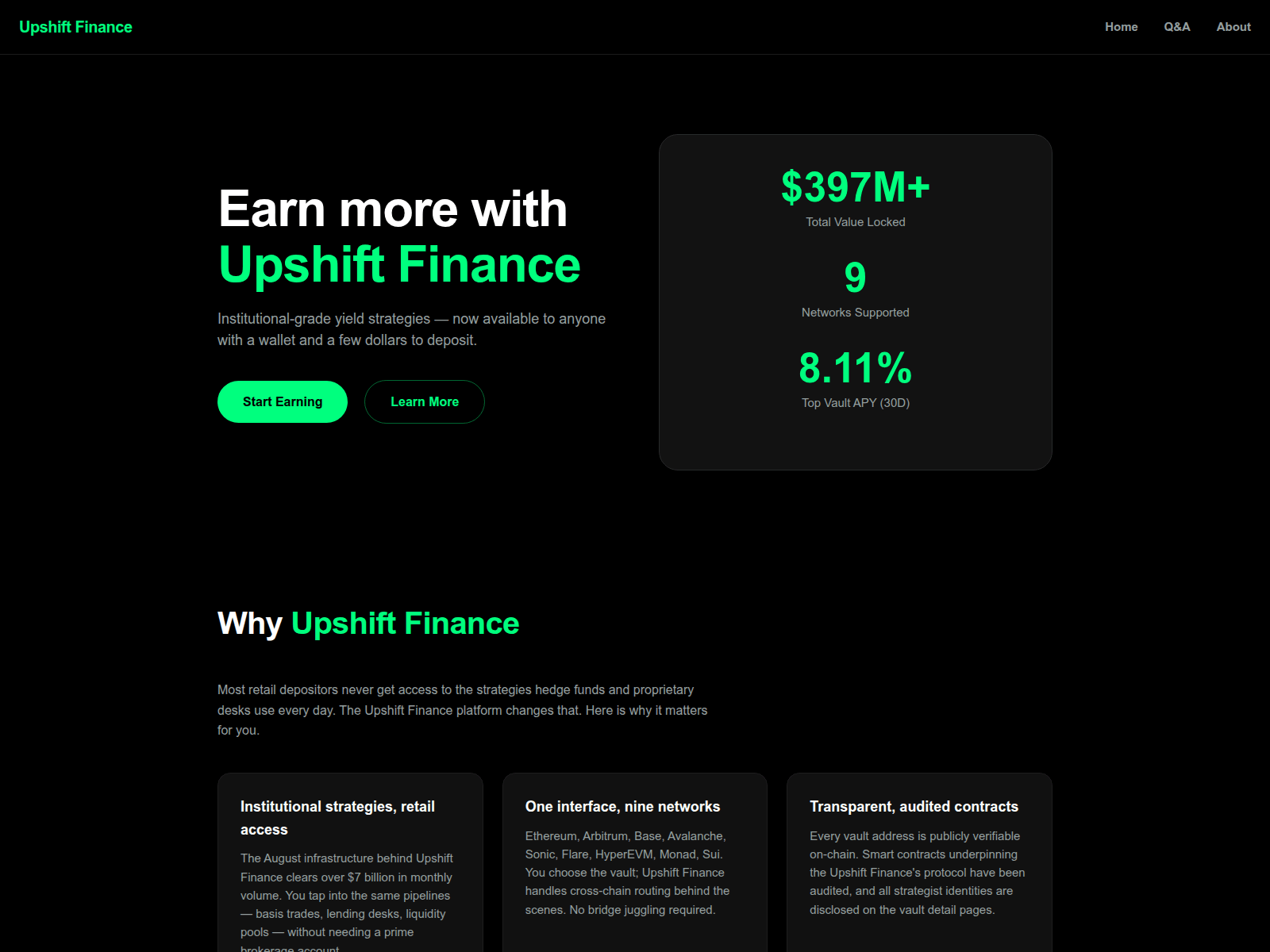 Screenshot von upshiftfinance.org