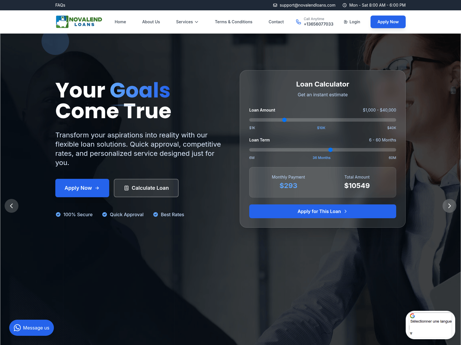Screenshot of novalendloans.com