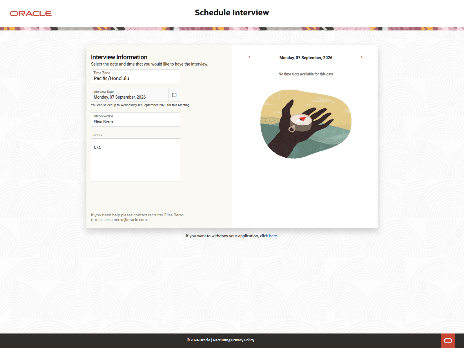Screenshot von hrservices.oracle.com