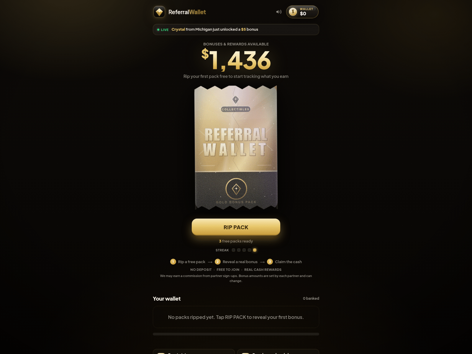 Screenshot of referralwallet.com