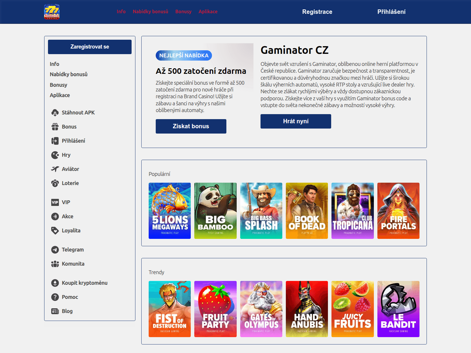 Captura de pantalla de gaminatorcz.com