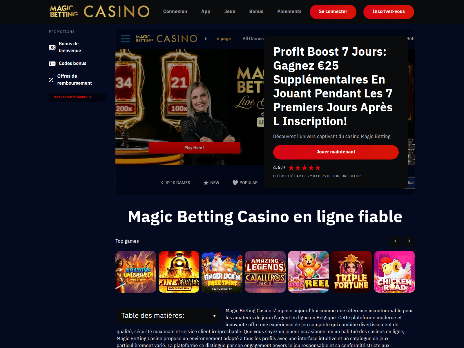 Captura de pantalla de magicbettingcasinobelgique.com