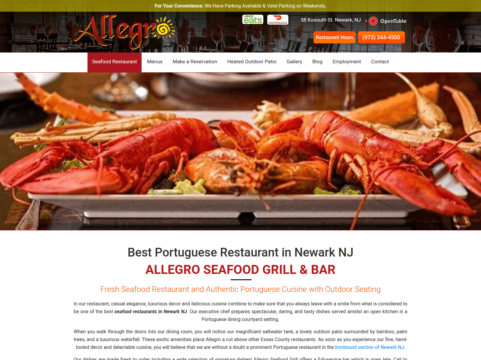 Screenshot of allegroseafoodgrill.com