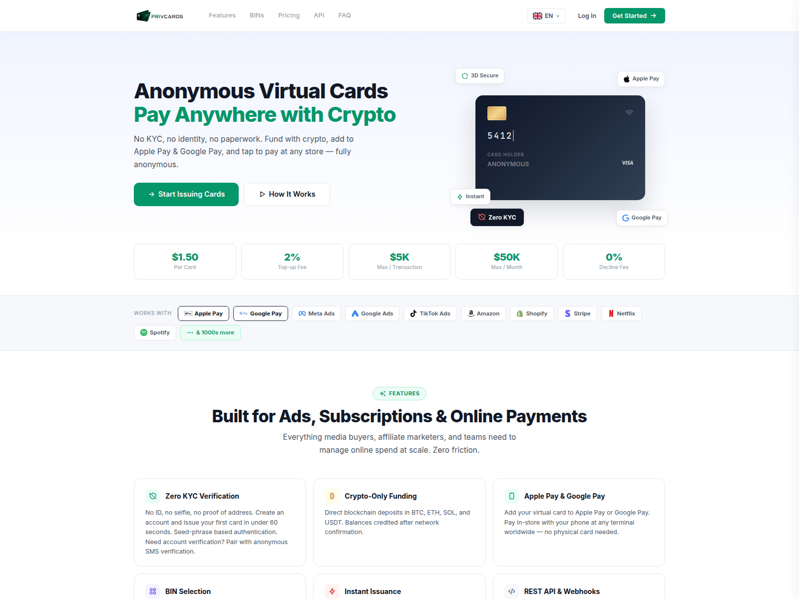 Screenshot of privcards.com
