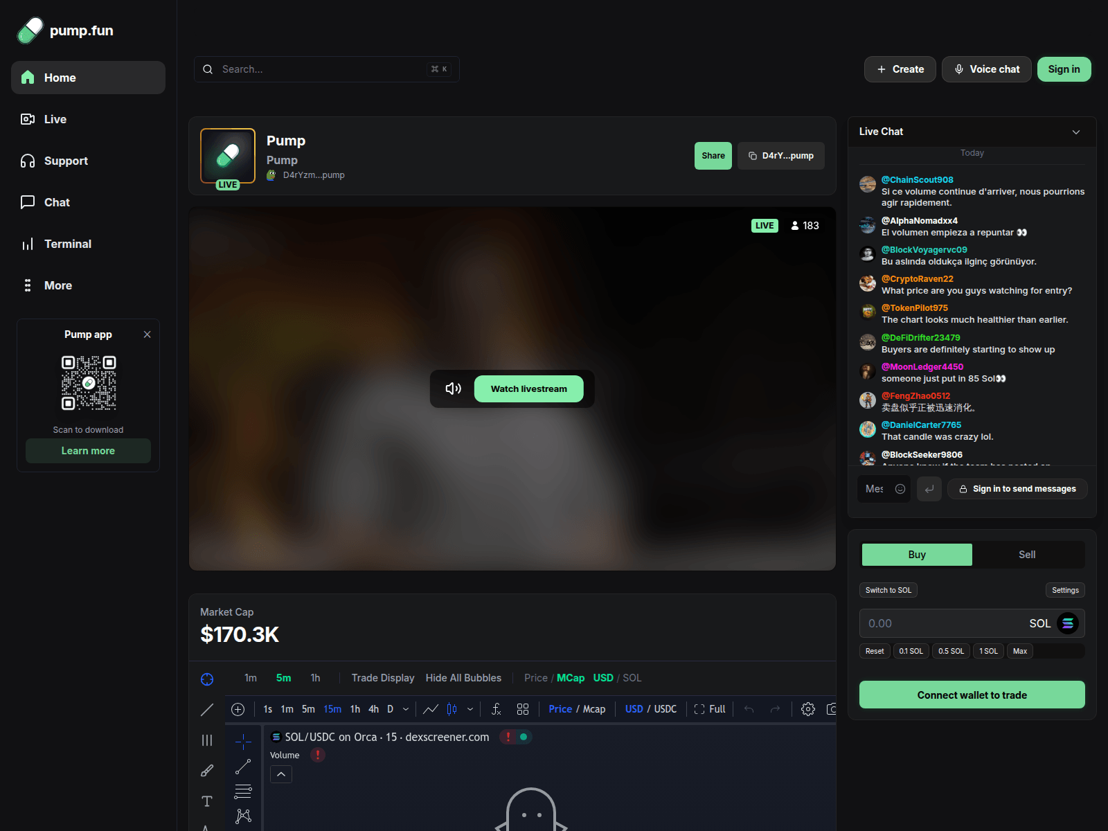 Screenshot of pumpfuns.solstreaming.xyz