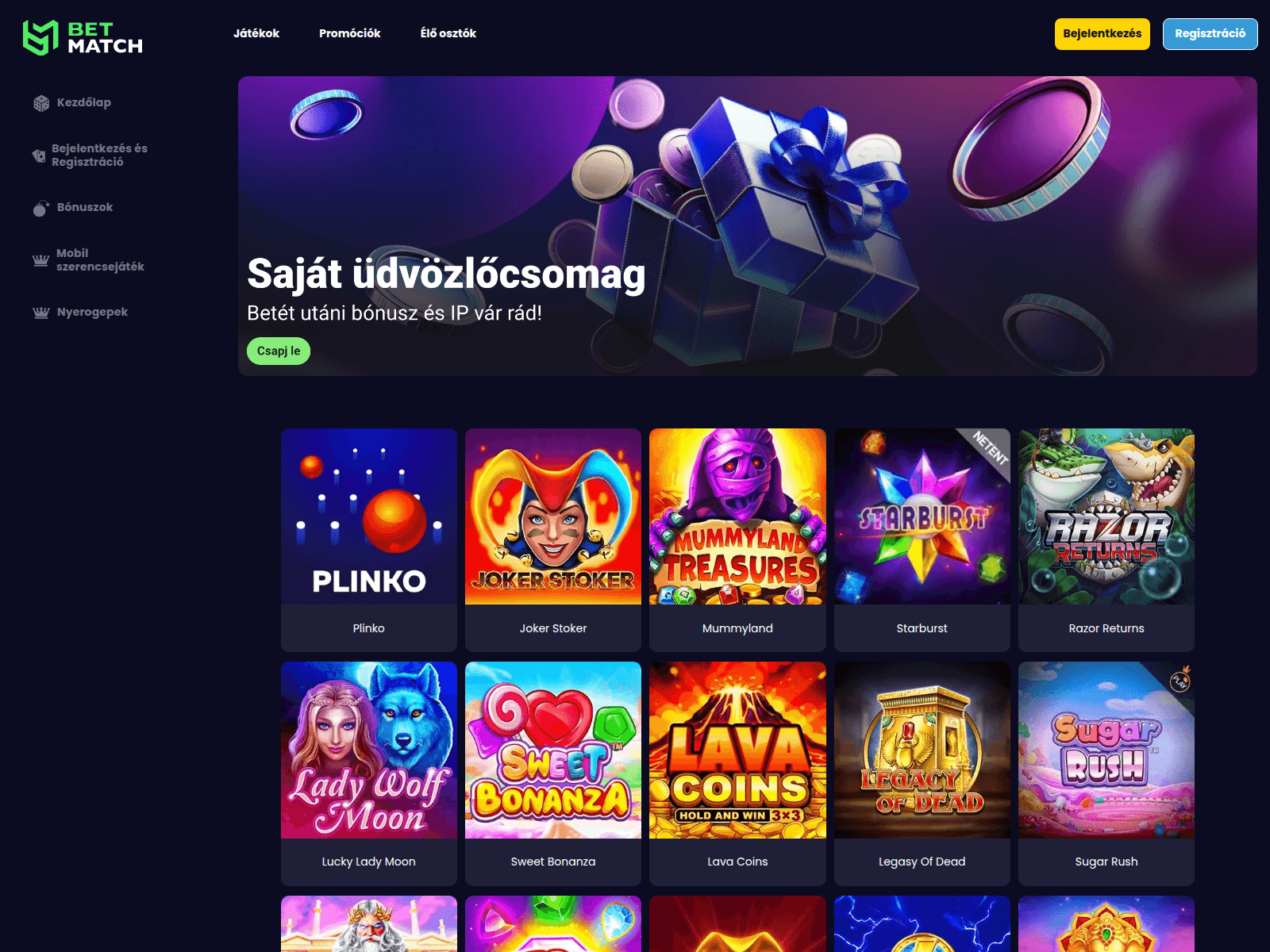 Screenshot of betmatch-casino.hu