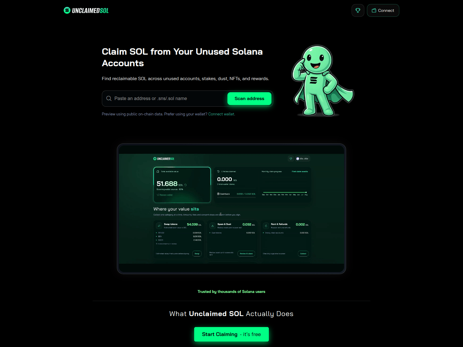 Screenshot of unclaimedsol.live