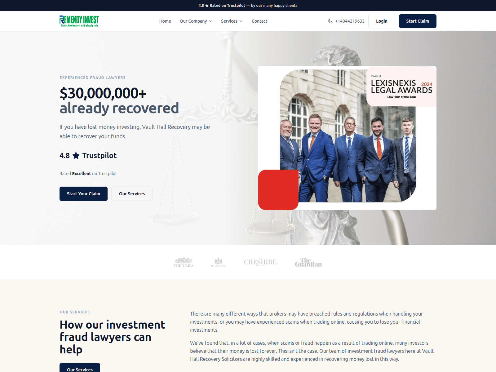 Screenshot of vaulthallrecovery.com
