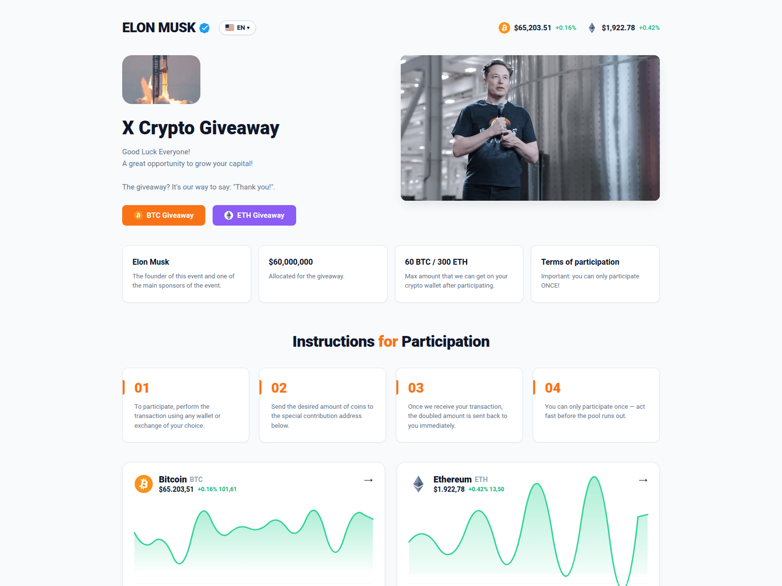 Screenshot of elonmuskevent.live