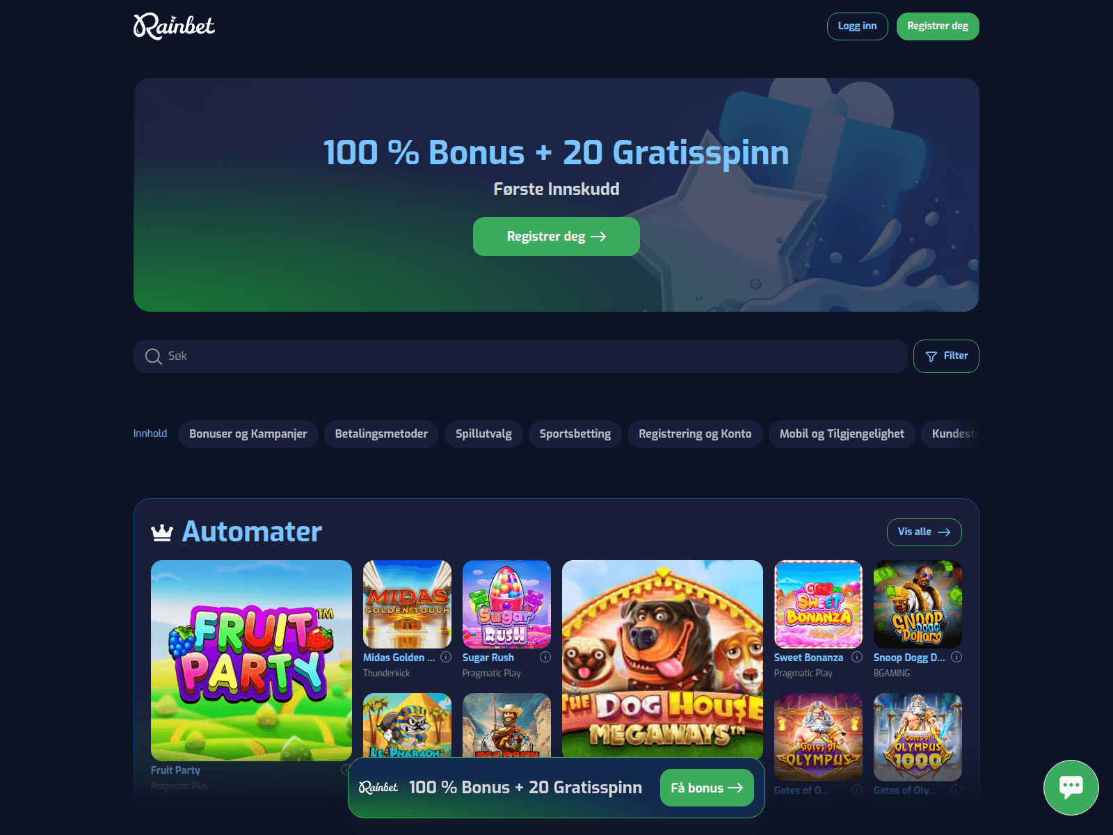 Screenshot of rainbet-casino.co.no