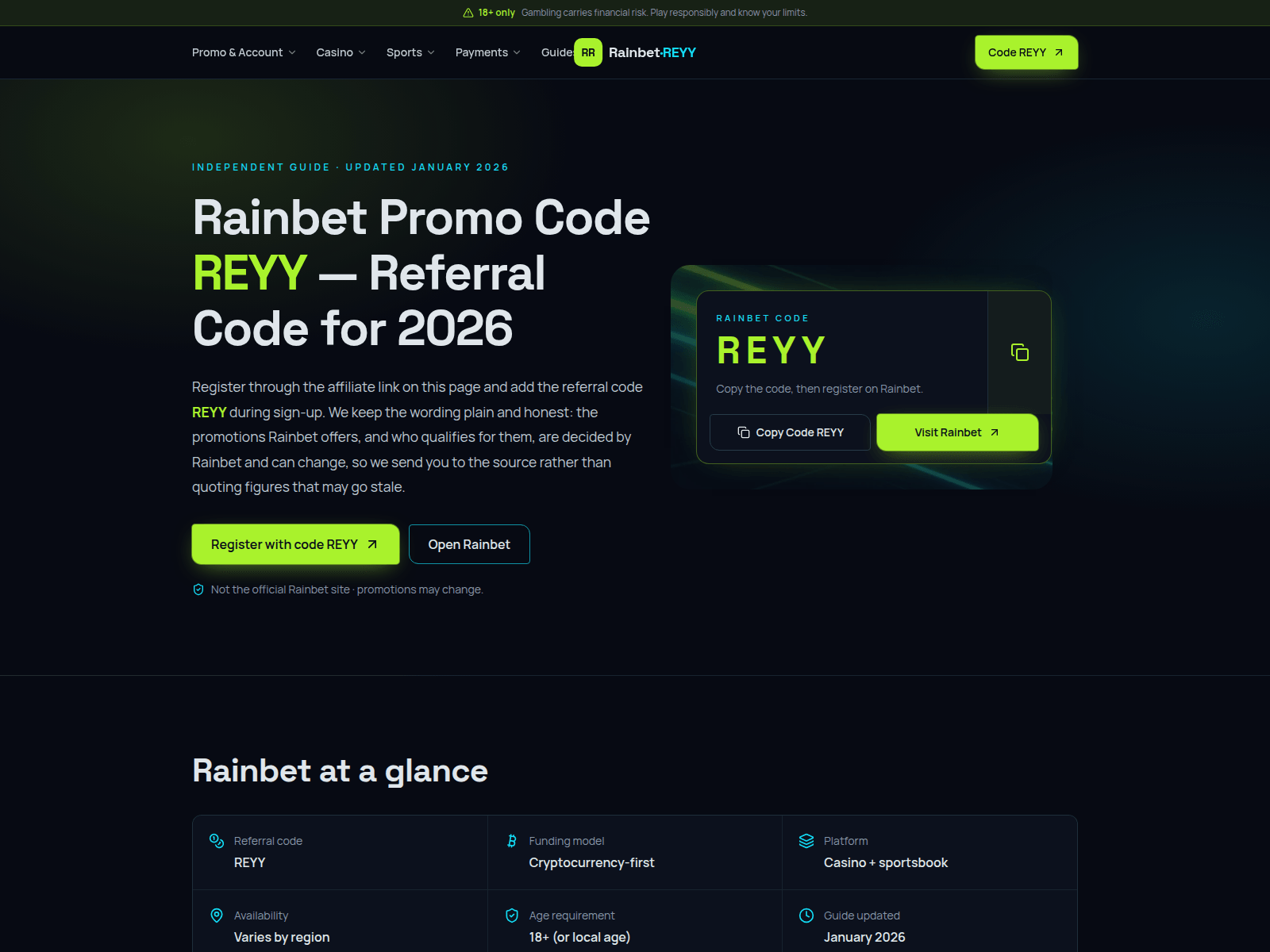 Screenshot of rainbetpromocode.io