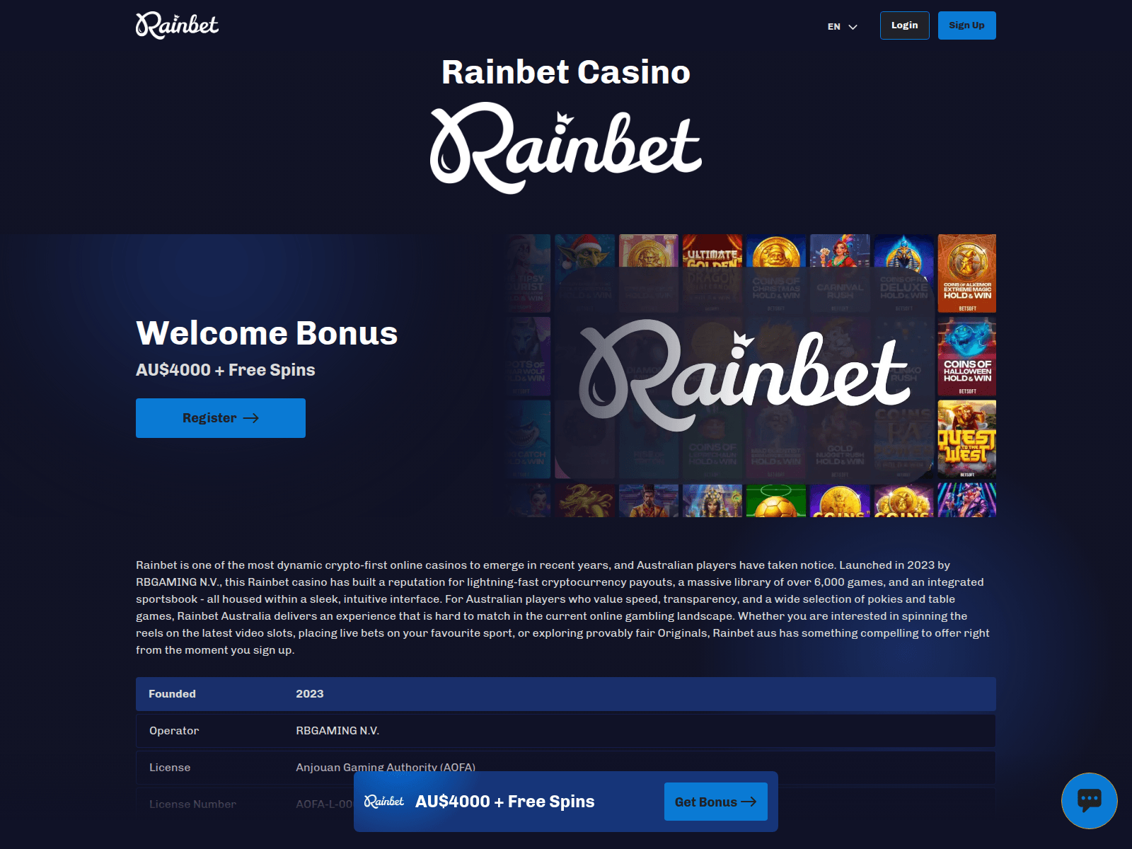 Screenshot of rainbet-casino-au.org