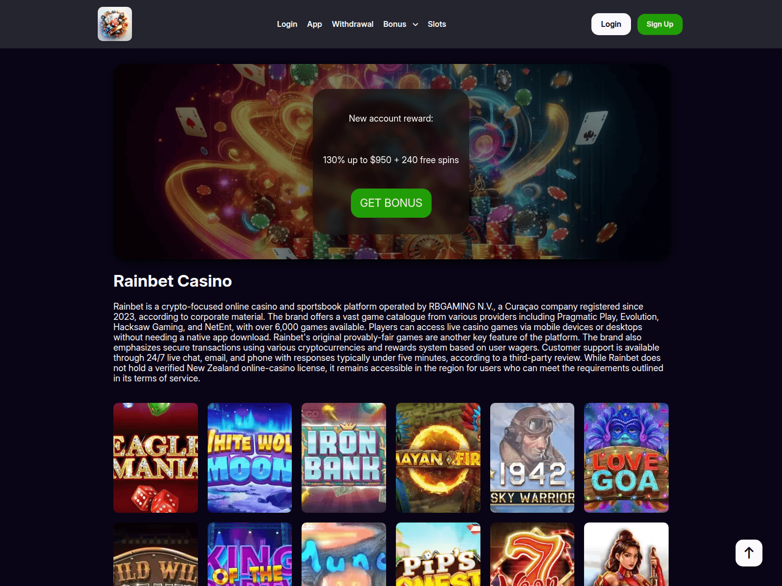 Screenshot of rainbet-online.nz