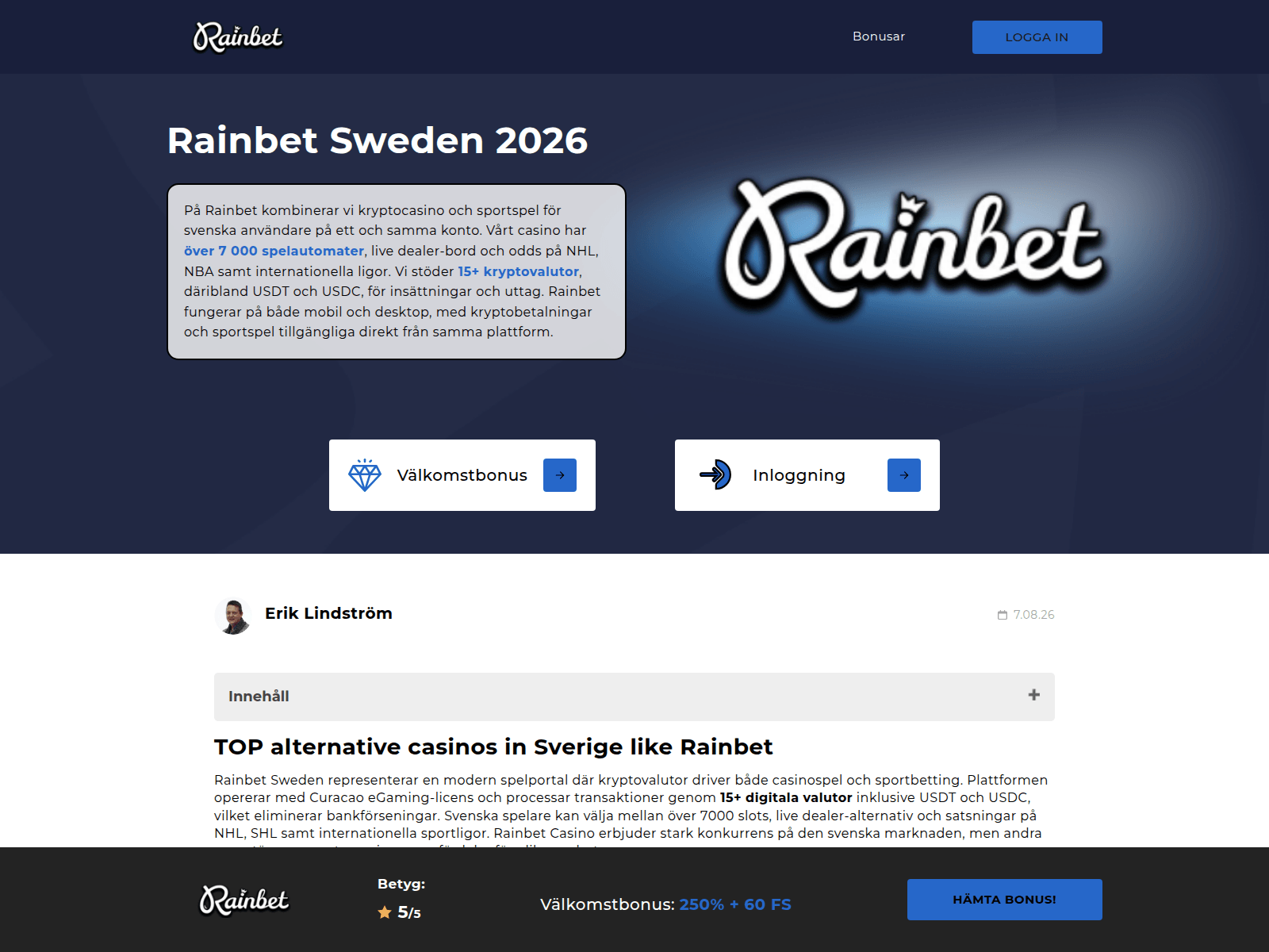 Screenshot of rainbetsweden.se