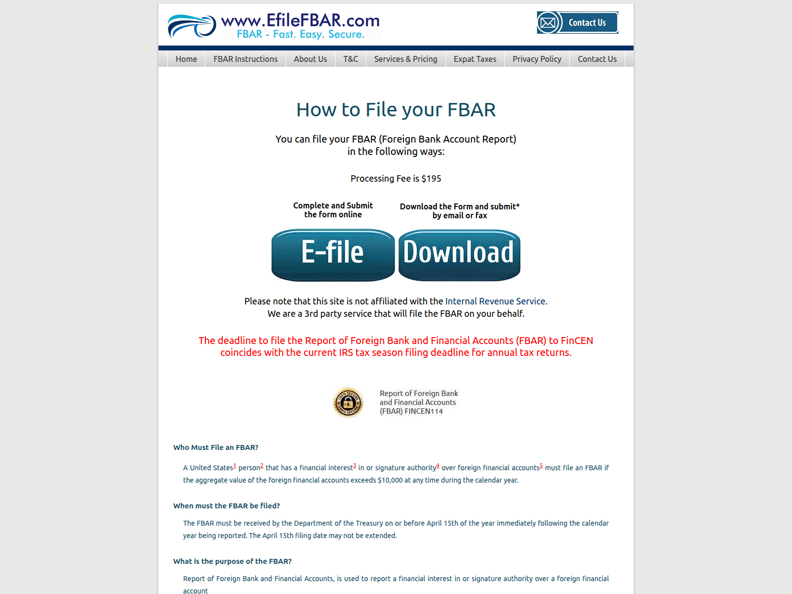 Screenshot of efilefbar.com