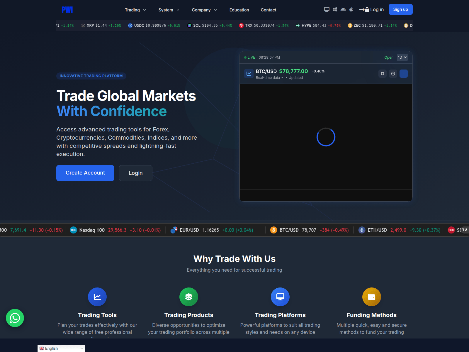 Screenshot of prestigewealthinvestments.live.globalvault.live